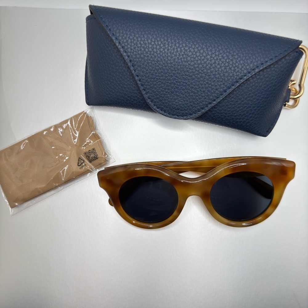 Authentic Loewe Round Tortoise Shell Sunglasses with Navy Case